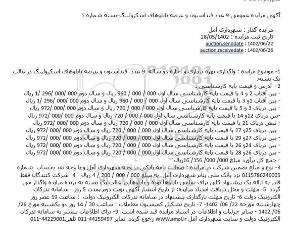 مزایده عمومی 9 عدد فنداسیون و عرصه تابلوهای اسکرولینگ-بسته شماره 1
