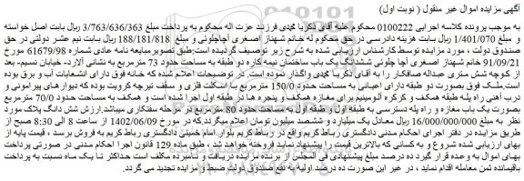 مزایده فروش ششدانگ یک باب ساختمان نیمه کاره دو طبقه به مساحت حدود 73 مترمربع