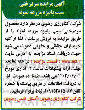 مزایده سردرختی سیب پاییزه مزرعه نمونه 