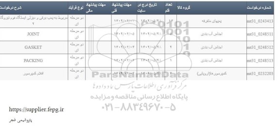 استعلام مربوط به پمپ برقی و دیزلی ایستگاه فوم نیروگاه 2 ...