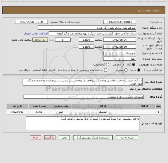 استعلام استکان -زیراستکان-قندان-قاشق چای-شکر ریز-فلاسک چای-سینی -پیش دستی-چاقو میوه خوری و چنگال میوه خوری.