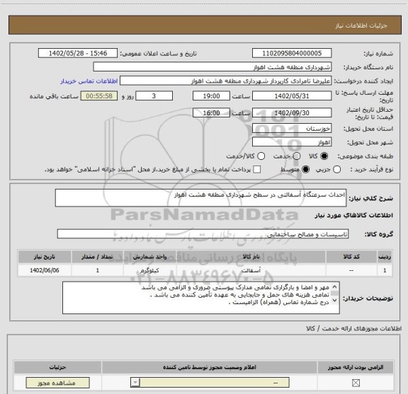 استعلام احداث سرعتگاه آسفالتی در سطح شهرداری منطقه هشت اهواز