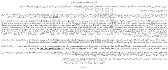 مزایده فروش ملک پلاک 23 فرعی از 10 اصلی