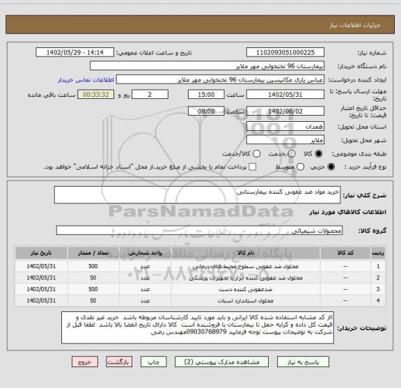 استعلام خرید مواد ضد عفونی کننده بیمارستانی