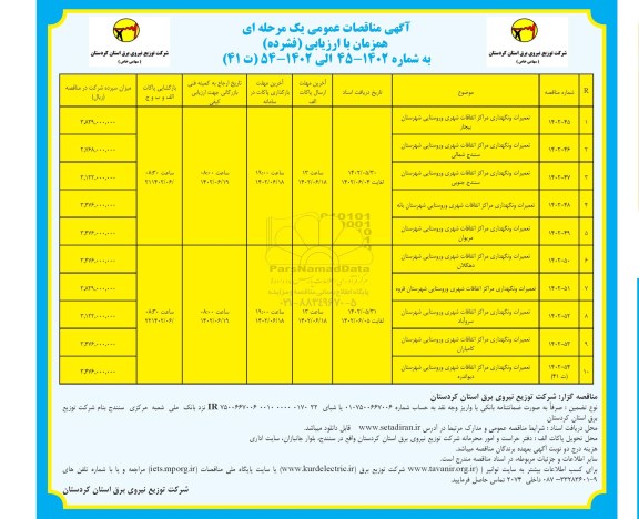 مناقصه تعمیرات و نگهداری مراکز اتفاقات شهری و روستایی