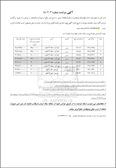 مزایده قطعات زمین
