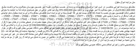 مزایده فروش محلول نانو تولیدی شرکت آبادگران
