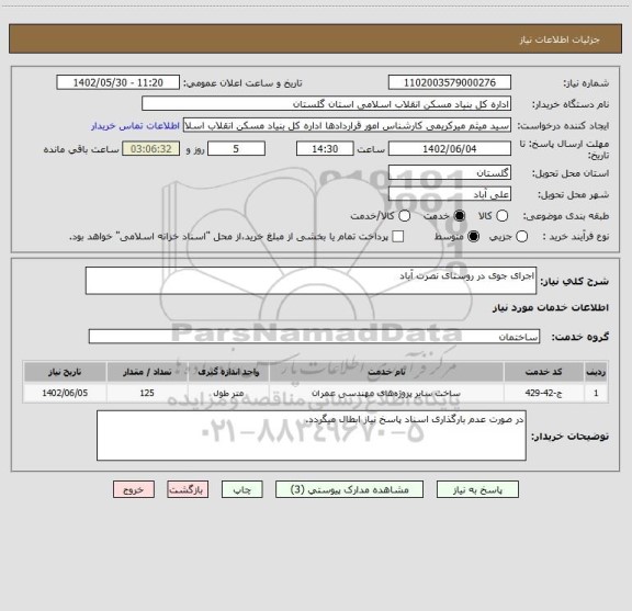 استعلام اجرای جوی در روستای نصرت آباد