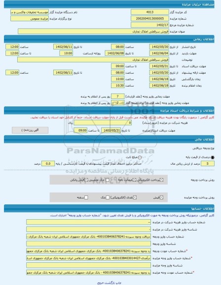 مزایده ، فروش سرقفلی املاک تجاری -مزایده واحد تجاری - استان تهران