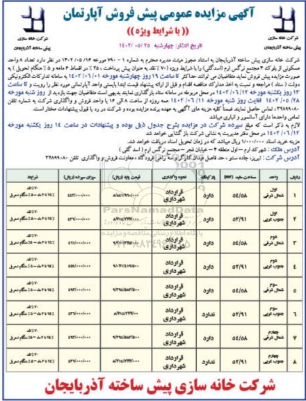 مزایده پیش فروش آپارتمان