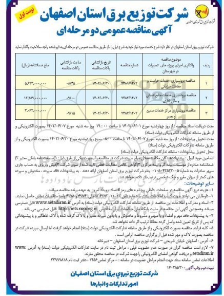 مناقصه برون سپاری خدمات حراست و حفاظت فیزیکی.....