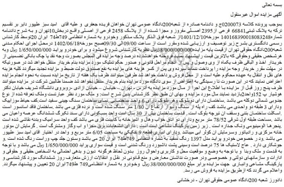 مزایده فروش ملک - خودرو پراید مدل 1397 رنگ سفید