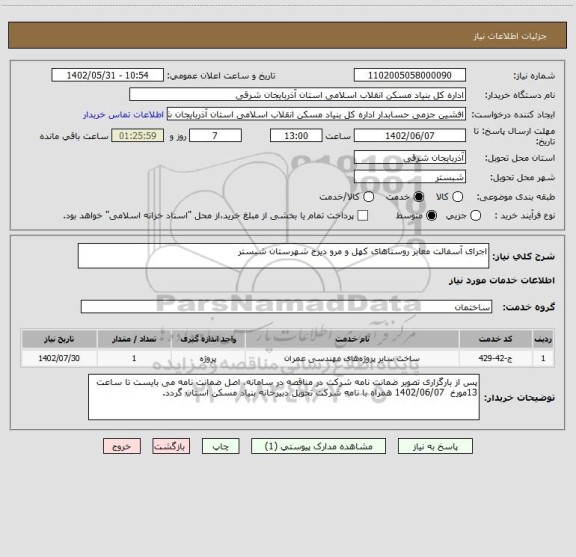 استعلام اجرای آسفالت معابر روستاهای کهل و مرو دیزج شهرستان شبستر