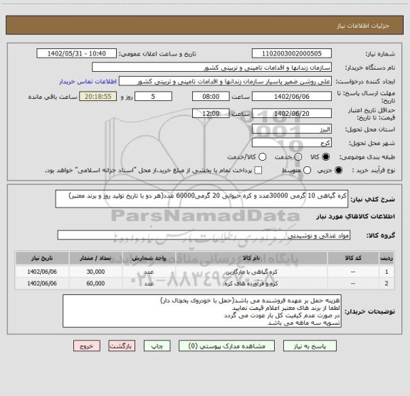 استعلام کره گیاهی 10 گرمی 30000عدد و کره حیوانی 20 گرمی60000 عدد(هر دو با تاریخ تولید روز و برند معتبر)