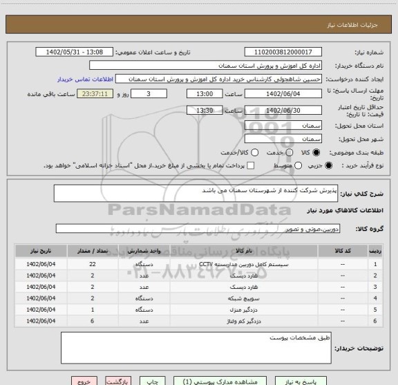 استعلام پذیرش شرکت کننده از شهرستان سمنان می باشد