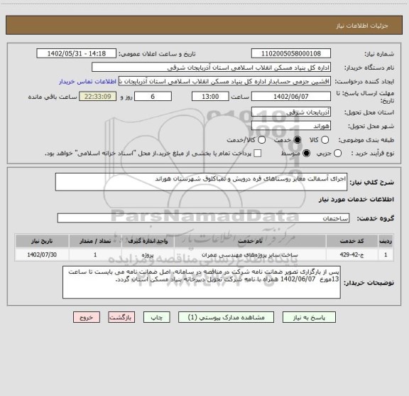 استعلام اجرای آسفالت معابر روستاهای قره درویش و تمباکلوق شهرستان هوراند