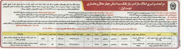 مزایده سراسری املاک مازاد بر نیاز بانک سپه