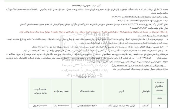 مزایده فروش تعداد یک دستگاه خودپرداز