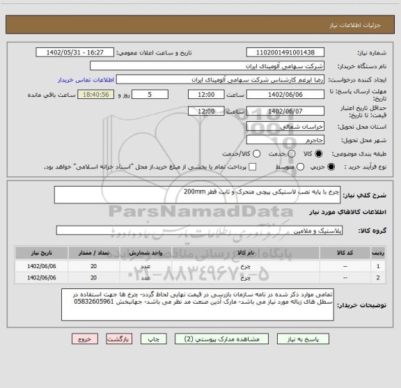 استعلام چرخ با پایه نصب لاستیکی پیچی متحرک و ثابت قطر 200mm