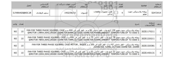 استعلام، پروانه پلاستیکی جهت موتور