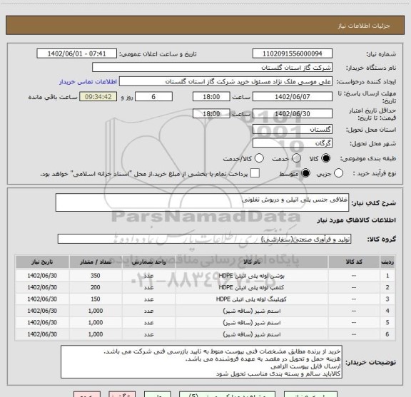 استعلام غلافی جنس پلی اتیلن و درپوش تفلونی
