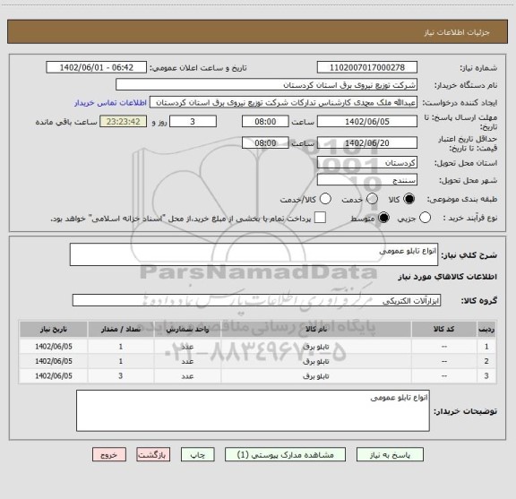 استعلام انواع تابلو عمومی
