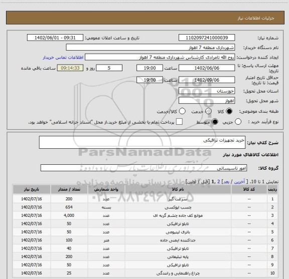 استعلام خرید تجهیزات ترافیکی