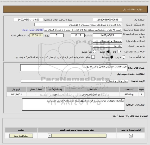 استعلام خرید خدمات خودرویی مطابق با اسناد پیوست
