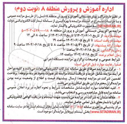 مزایده مراکز پیش دبستانی نوبت دوم