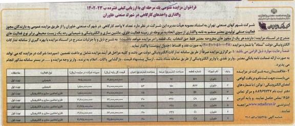 فراخوان مزایده واگذاری واحدهای صنعتی 