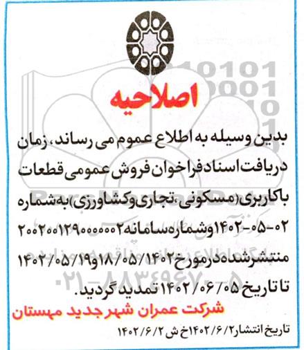 فراخوان فروش قطعات با کاربری (مسکونی، تجاری
