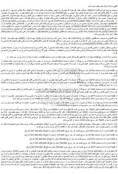 مزایده چند قطعه زمین