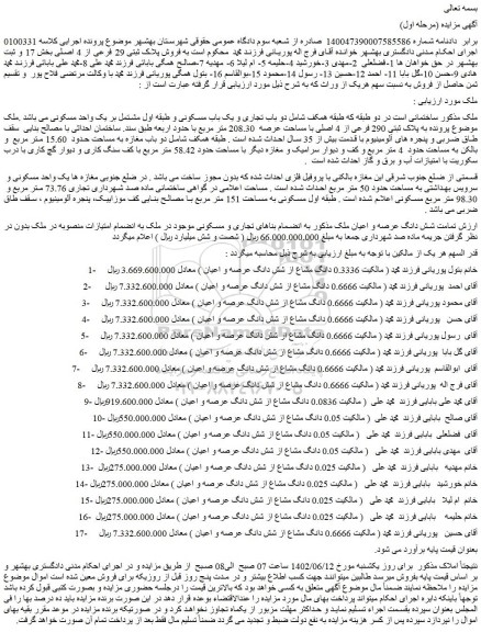مزایده فروش پلاک ثبتی 29 فرعی از 4 اصلی