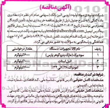 مناقصه خرید مقادیری ماده کمکی