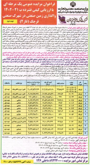 مزایده واگذاری زمین صنعتی در شهرک صنعتی قرچک فاز 2  -  نوبت دوم