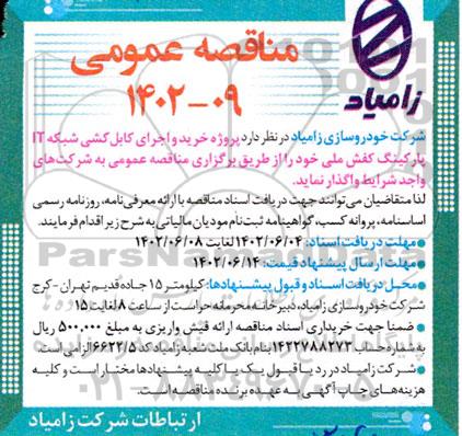 مناقصه پروژه خرید و اجرای کابل کشی شبکه IT پارکینگ کفش ملی