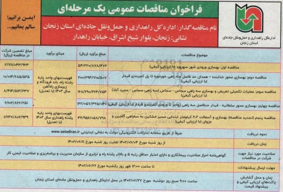 فراخوان مناقصات بهسازی ورودی شهر و ...