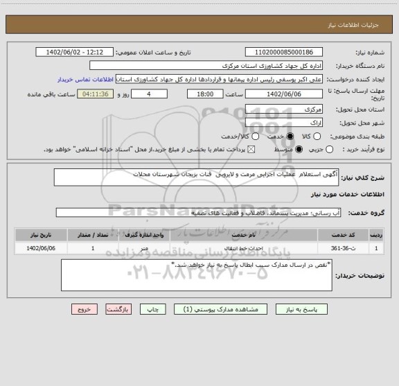استعلام آگهی استعلام  عملیات اجرایی مرمت و لایروبی  قنات بزیجان شهرستان محلات