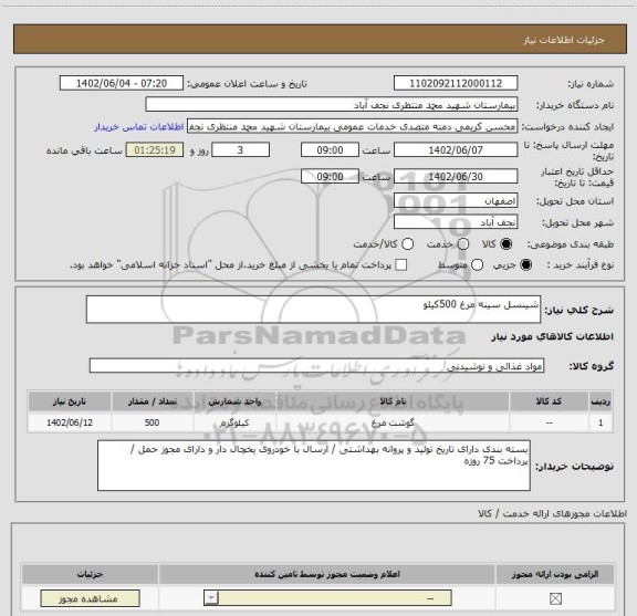 استعلام شینسل سینه مرغ 500کیلو