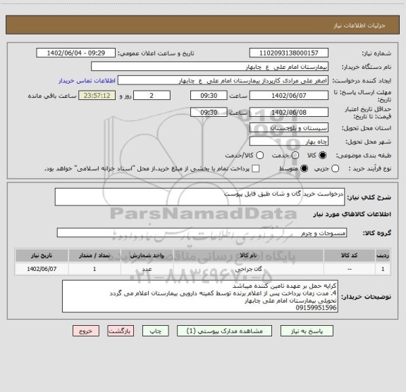 استعلام درخواست خرید گان و شان طبق فایل پیوست