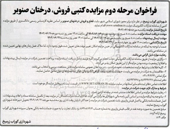 مزایده کتبی فروش ، درختان صنوبر