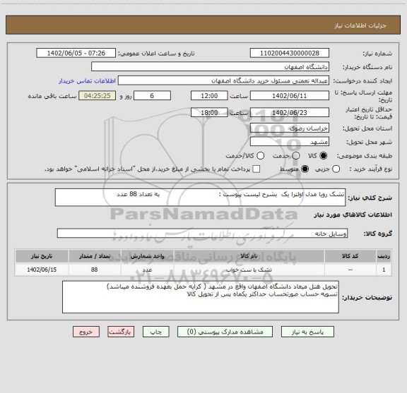 استعلام تشک رویا مدل اولترا یک  بشرح لیست پیوست :                            به تعداد 88 عدد