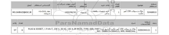 استعلام، پلاک و سوکت 150 آمپر مگنت