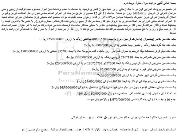 مزایده فروش یک عدد میز کانتر (پیشخوان )با مارک فرامین (نو ) با ابعاد 80*115*80 شکلاتی رنگ و....