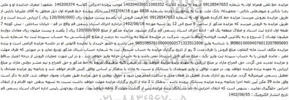 آگهی مزایده مزایده خط کارکرده همراه اول به شماره 09128547653
