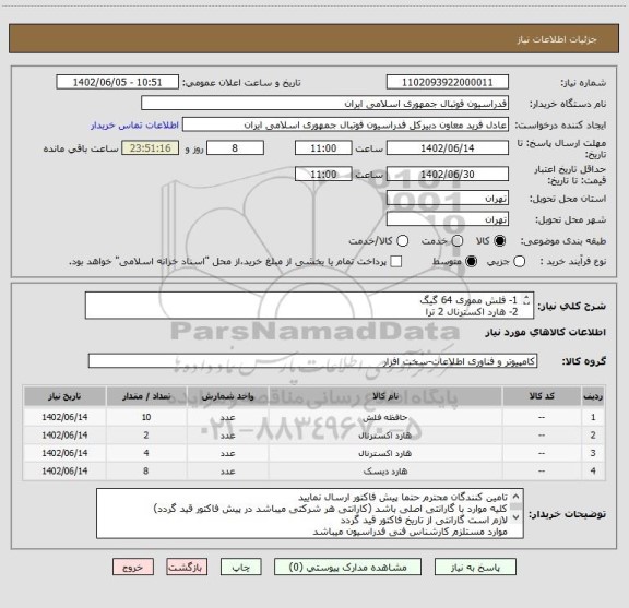 استعلام 1- فلش مموری 64 گیگ
2- هارد اکسترنال 2 ترا
3- هارد اکسترنال 4 ترا 
4 - هارد بلاک wd 101FZBX  ظرفیت 10 ترابایت