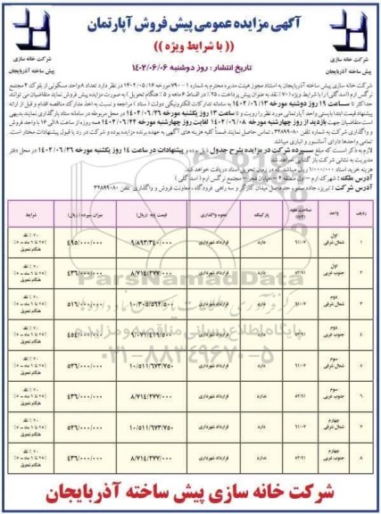 مزایده پیش فروش آپارتمان