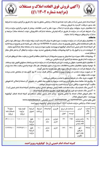 مزایده فروش املاک و مستغلات