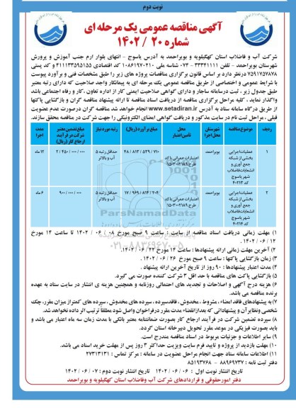 مناقصه عملیات اجرایی بخشی از شبکه جمع آوری و ... ـ نوبت دوم