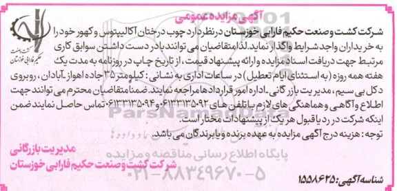 مزایده عمومی فروش چوب درختان اکالیپتوس و کهور 